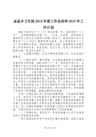 金盆乡卫生院201X年度工作总结和201X年工作计划