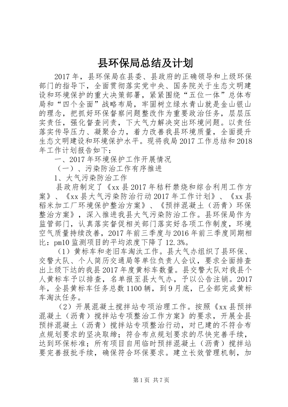 县环保局总结及计划 _第1页