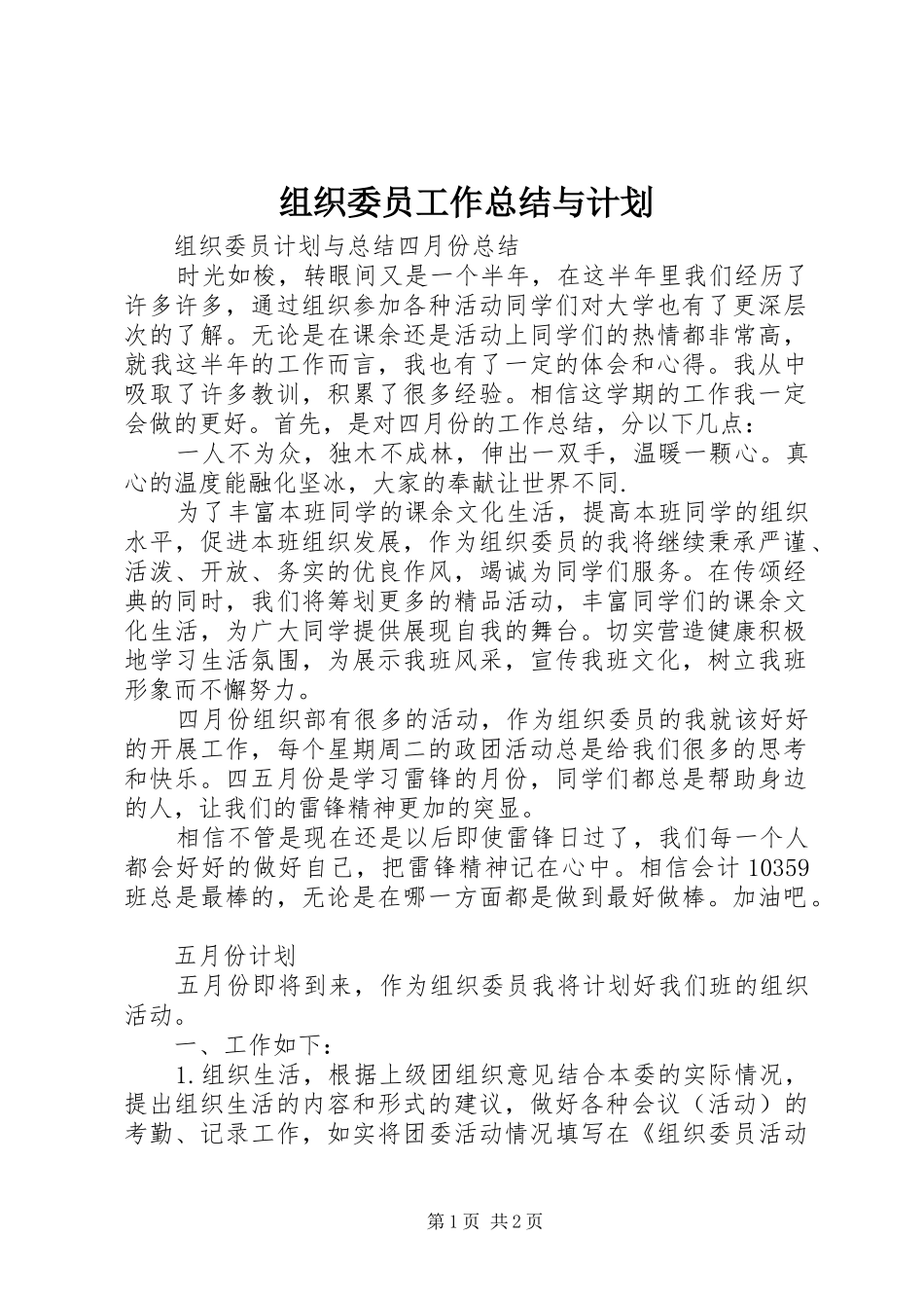 组织委员工作总结与计划 _第1页