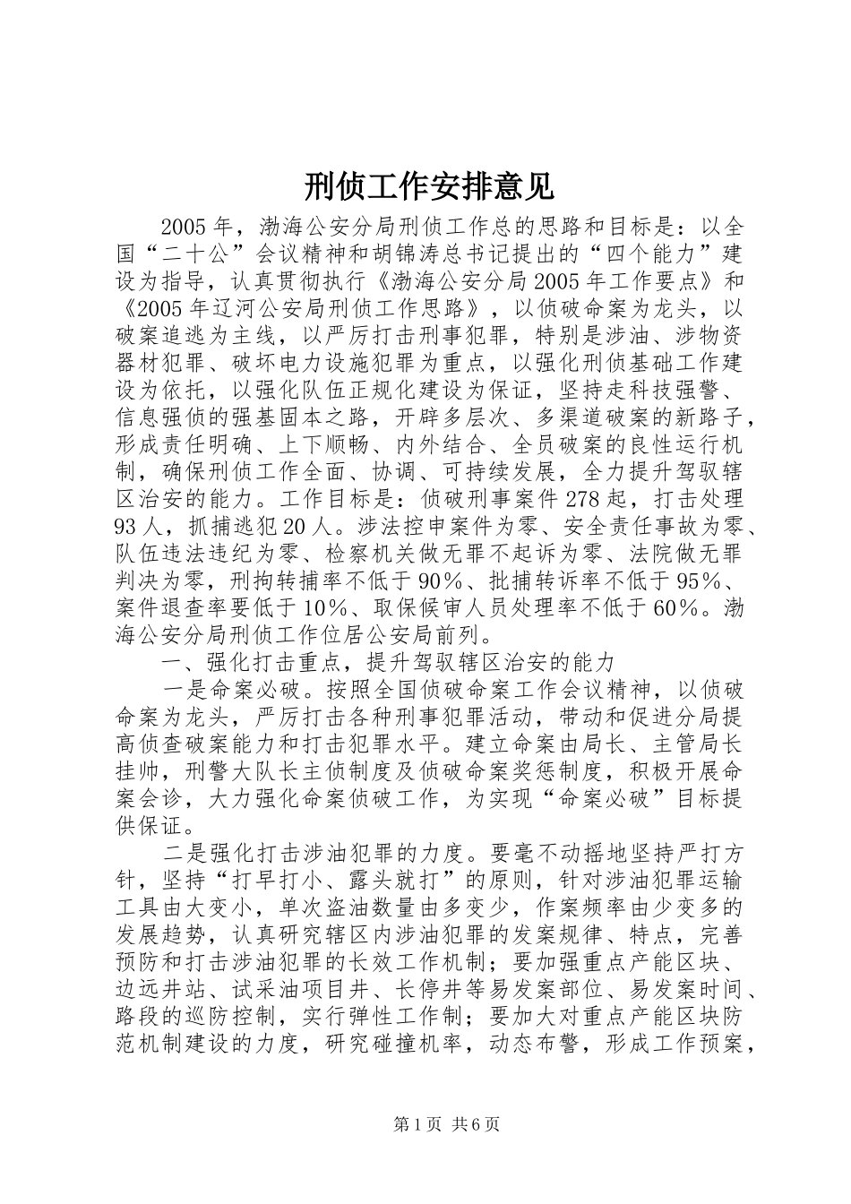 刑侦工作安排意见 _第1页