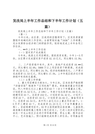 发改局上半年工作总结和下半年工作计划（五篇） 