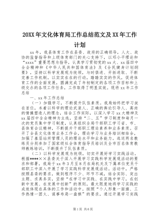20XX年文化体育局工作总结范文及XX年工作计划