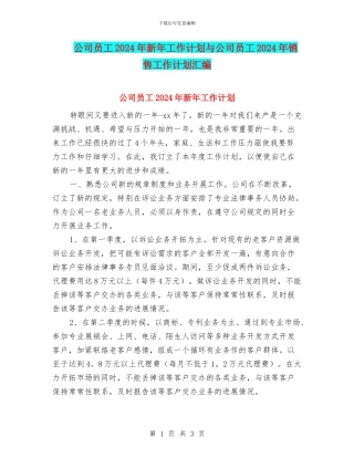 公司员工2024年新年工作计划与公司员工2024年销售工作计划汇编
