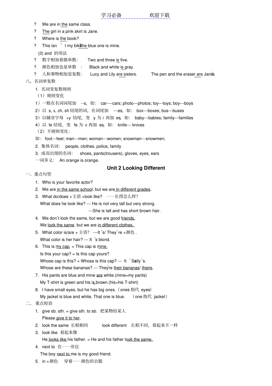 仁爱七年级英语上册知识点归纳_第2页