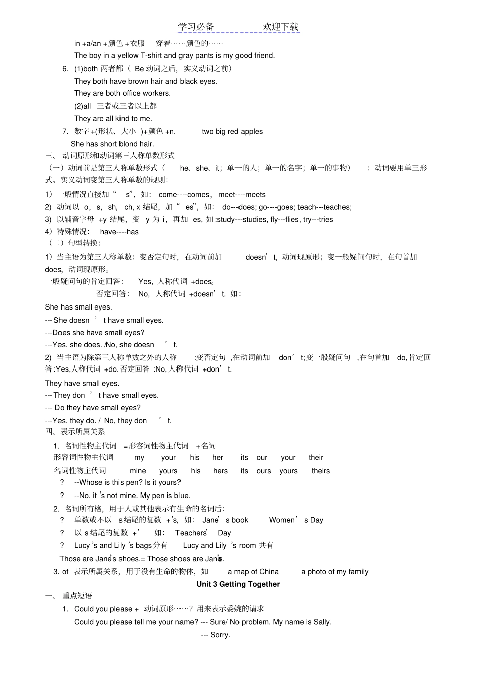 仁爱七年级英语上册知识点归纳_第3页