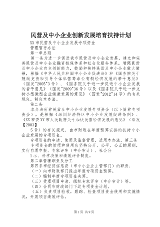 民营及中小企业创新发展培育扶持计划 