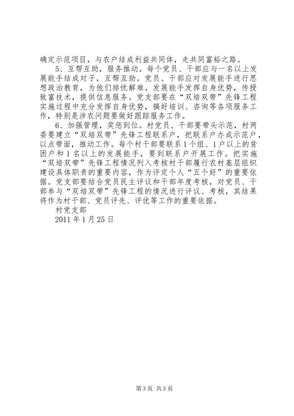 XX村“双培双带”工作计划 _第3页