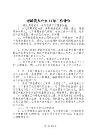 老龄委办公室XX年工作计划 