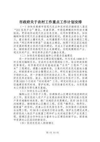 市政府关于农村工作重点工作计划安排 