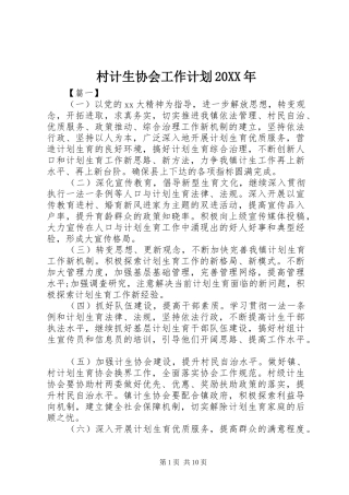 村计生协会工作计划20XX年