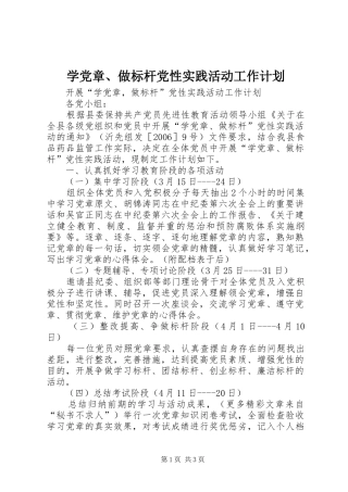 学党章、做标杆党性实践活动工作计划 