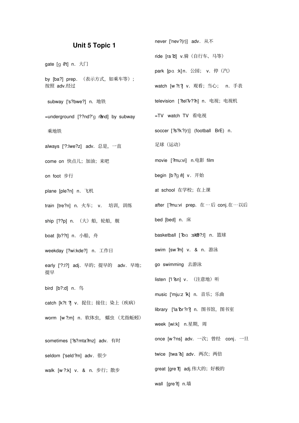 仁爱版七年级英语下册单词表_第1页