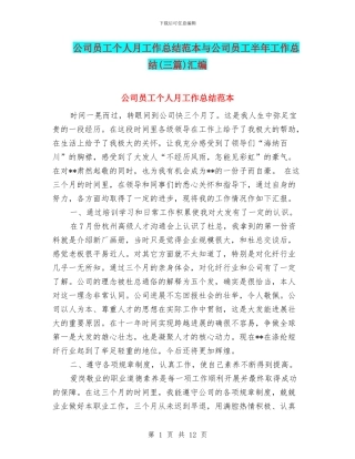 公司员工个人月工作总结范本与公司员工半年工作总结(三篇)汇编