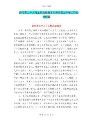 公司员工个人月工作总结范本与公司员工半年工作总结汇编