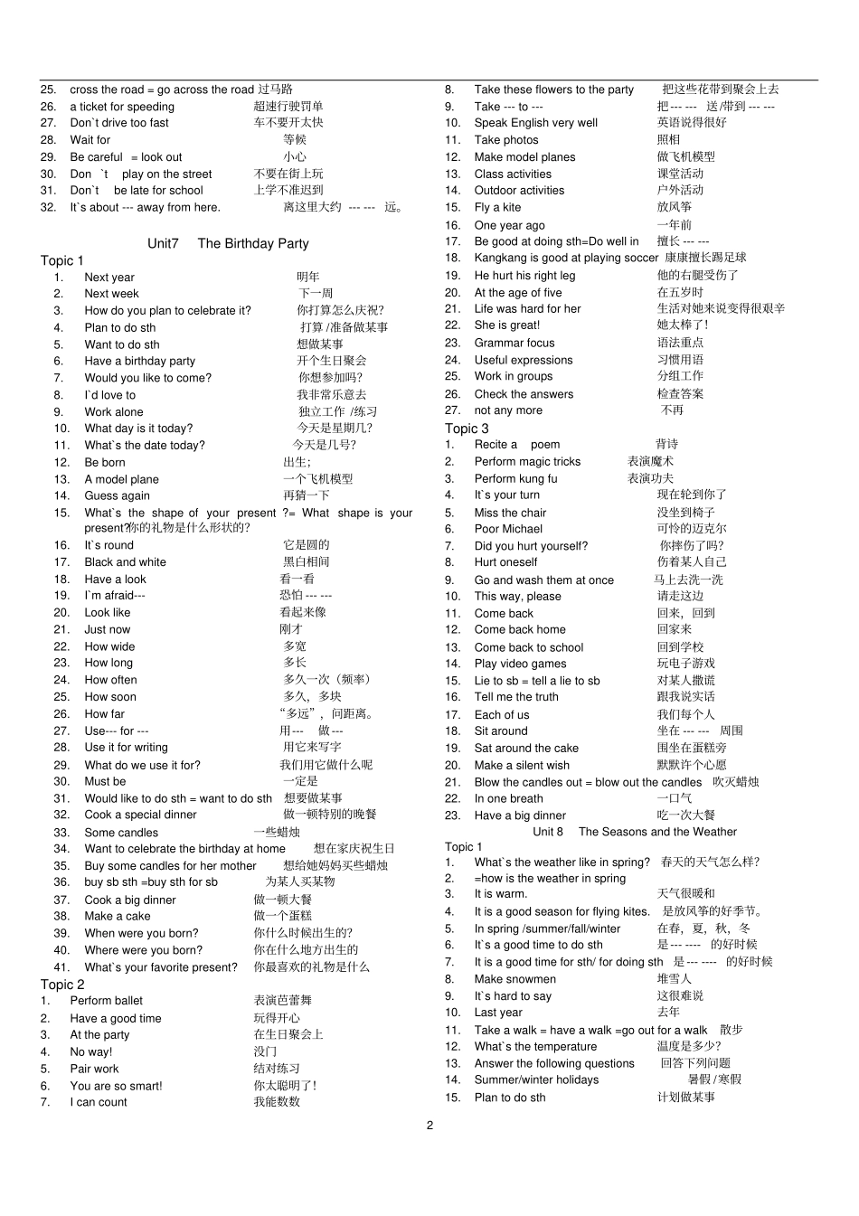 仁爱版七年级英语下册短语归纳_第2页