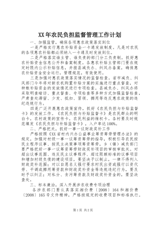 XX年农民负担监督管理工作计划 