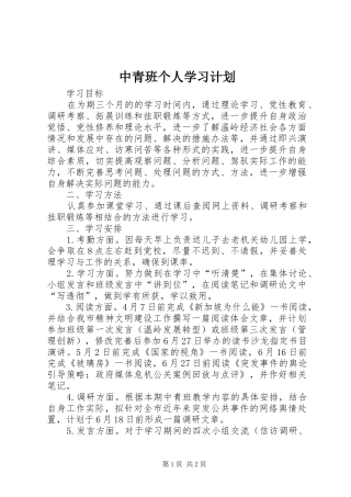 中青班个人学习计划 