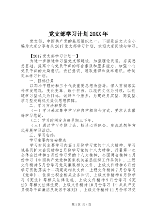 党支部学习计划20XX年