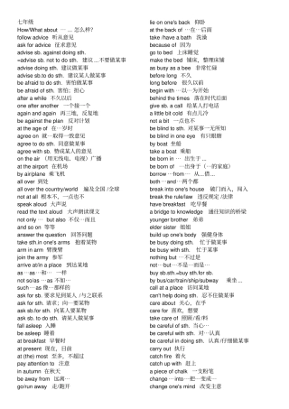 仁爱版初中英语短语总结版