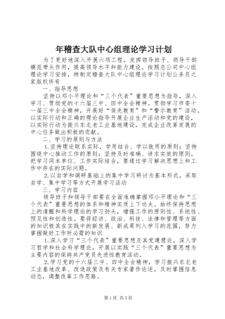 年稽查大队中心组理论学习计划 