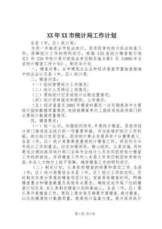 XX年XX市统计局工作计划 