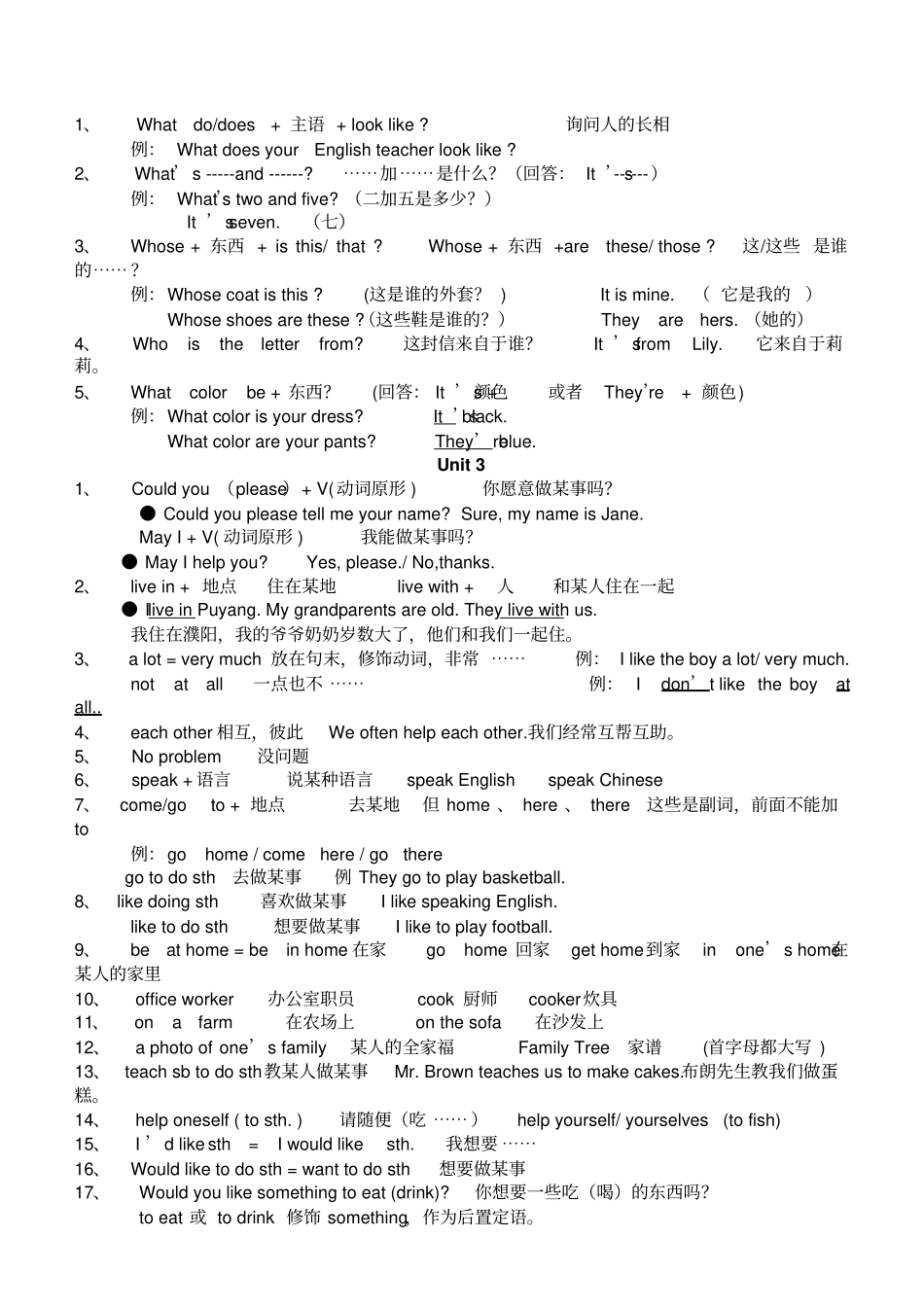 仁爱版英语七年级上册全部知识点归纳26160_第3页