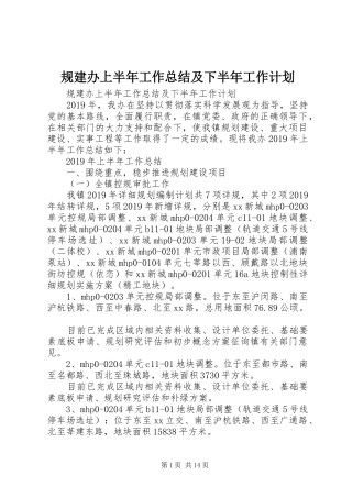 规建办上半年工作总结及下半年工作计划 