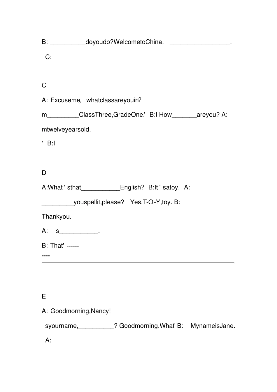 仁爱版英语七年级上册总复习补全对话专题_第2页