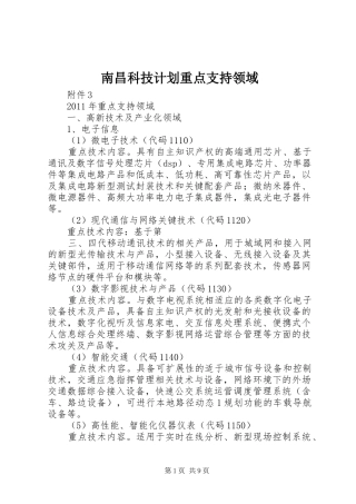 南昌科技计划重点支持领域 