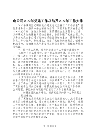 电公司××年党建工作总结及××年工作安排 