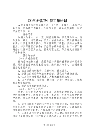 XX年乡镇卫生院工作计划 