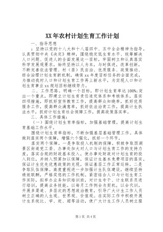 XX年农村计划生育工作计划 