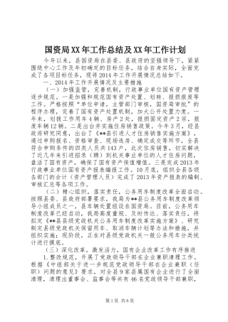 国资局XX年工作总结及XX年工作计划 