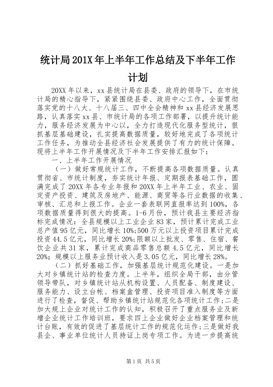 统计局201X年上半年工作总结及下半年工作计划_第1页