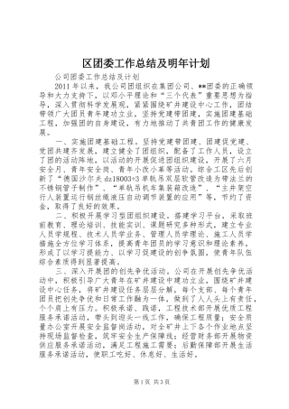 区团委工作总结及明年计划 