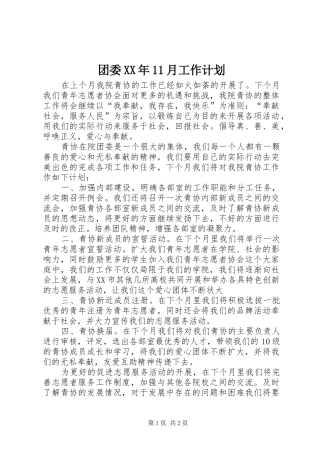 团委XX年11月工作计划 