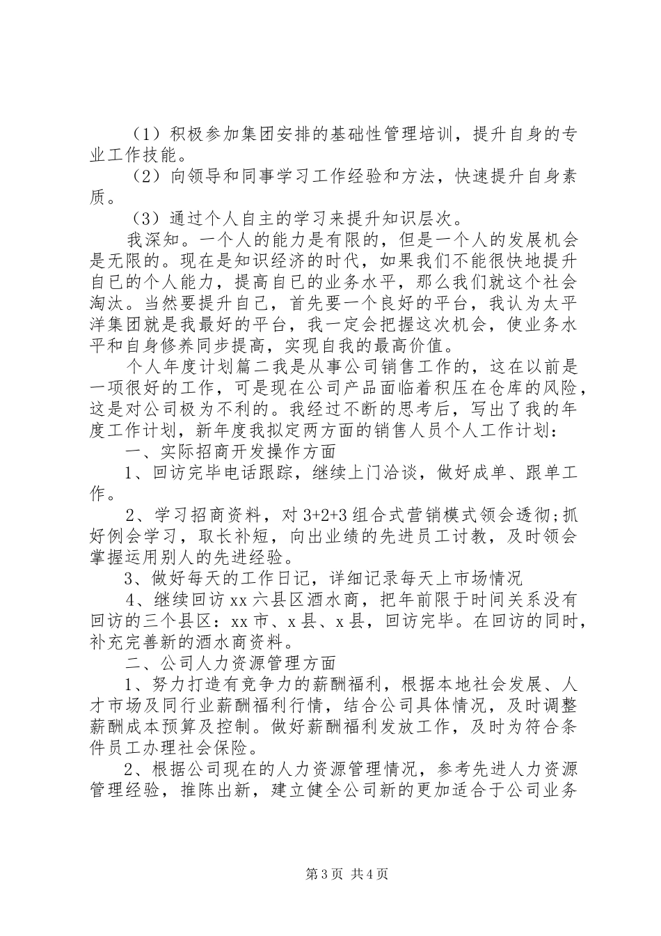 个人年度计划表格模板 _第3页