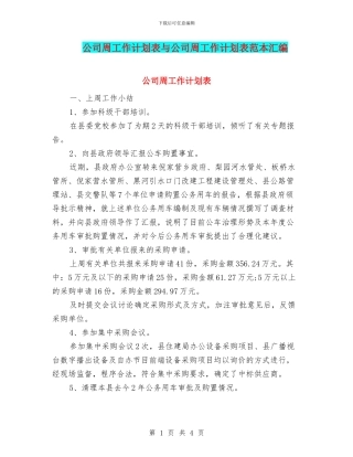 公司周工作计划表与公司周工作计划表范本汇编