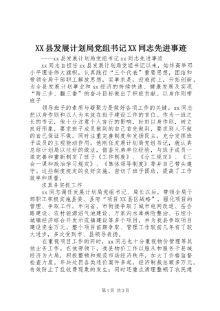 XX县发展计划局党组书记XX同志先进事迹 