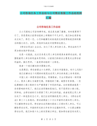公司咨询任务工作总结与公司售后客服工作总结范例汇编