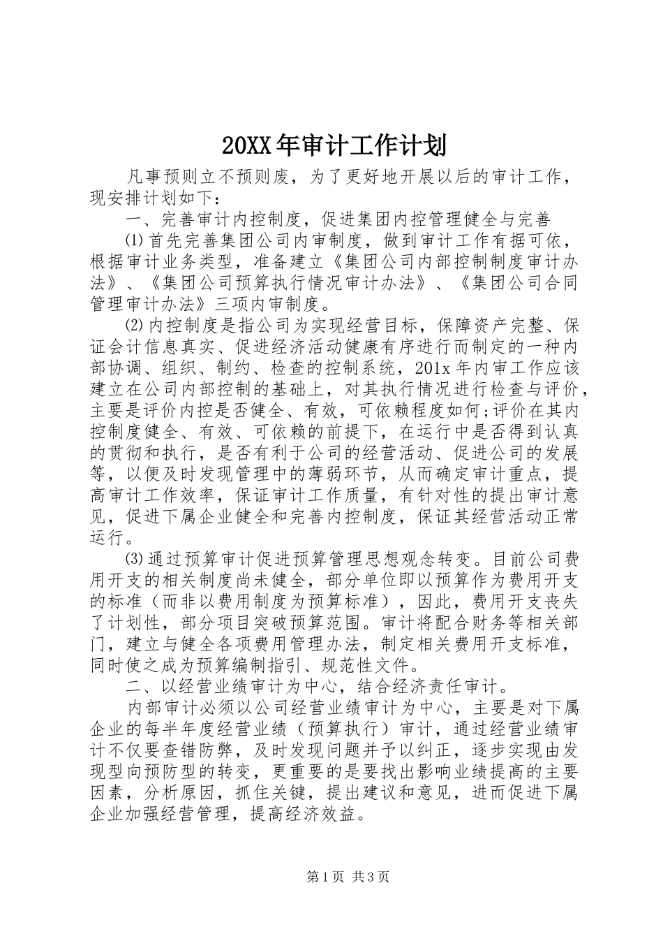 20XX年审计工作计划_第1页
