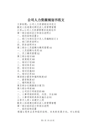 公司人力资源规划书范文 