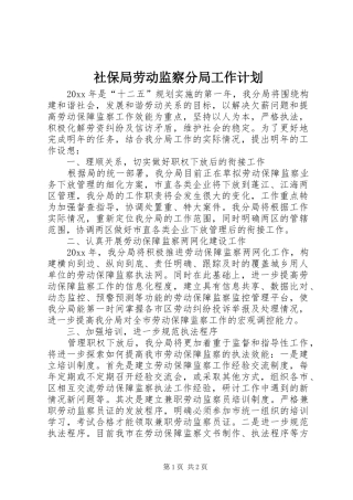 社保局劳动监察分局工作计划 