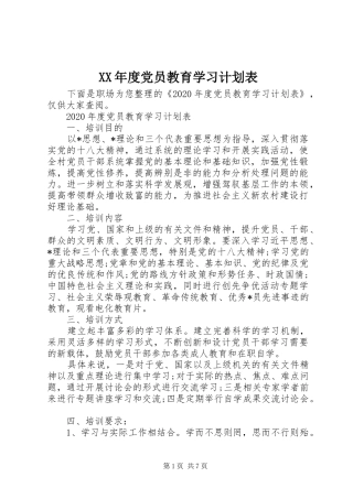 XX年度党员教育学习计划表 