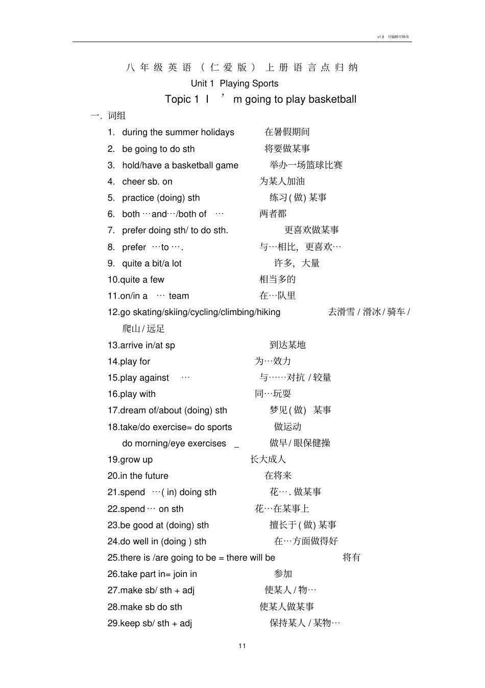 仁爱英语八上unit1_topic1topic2重要知识点归纳_第1页