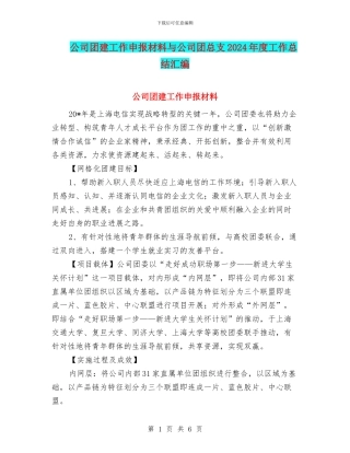 公司团建工作申报材料与公司团总支2024年度工作总结汇编