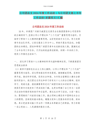 公司团总支2024年度工作总结1与公司团支部上半年工作总结汇编