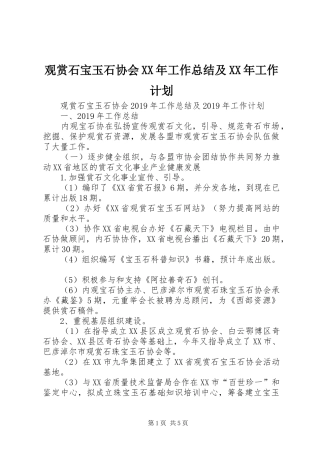 观赏石宝玉石协会XX年工作总结及XX年工作计划 