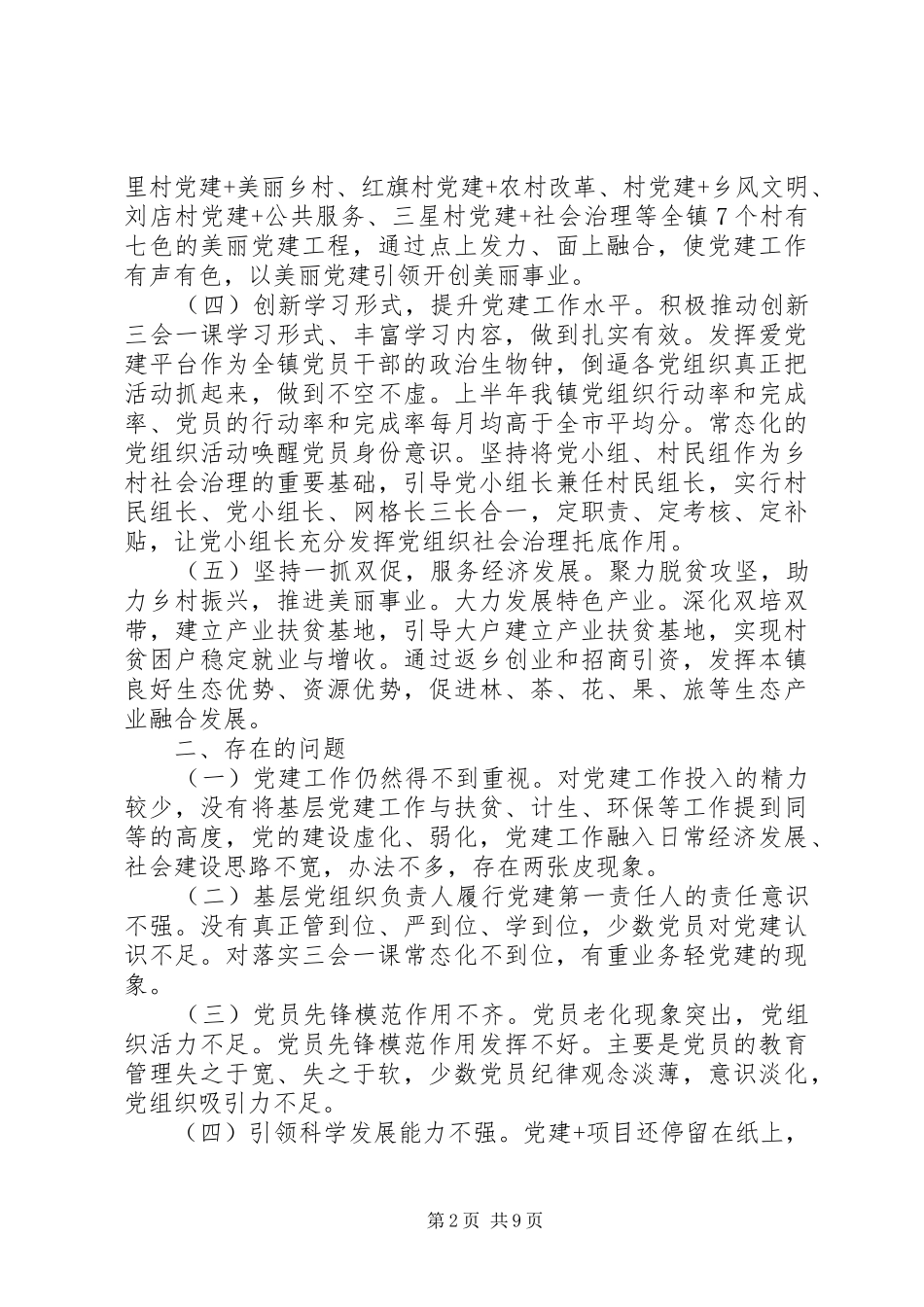20XX年乡镇上半年党建工作总结及下半年计划_第2页