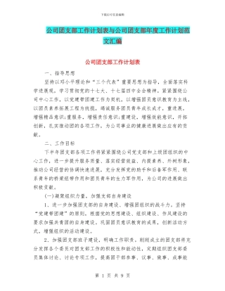 公司团支部工作计划表与公司团支部年度工作计划范文汇编